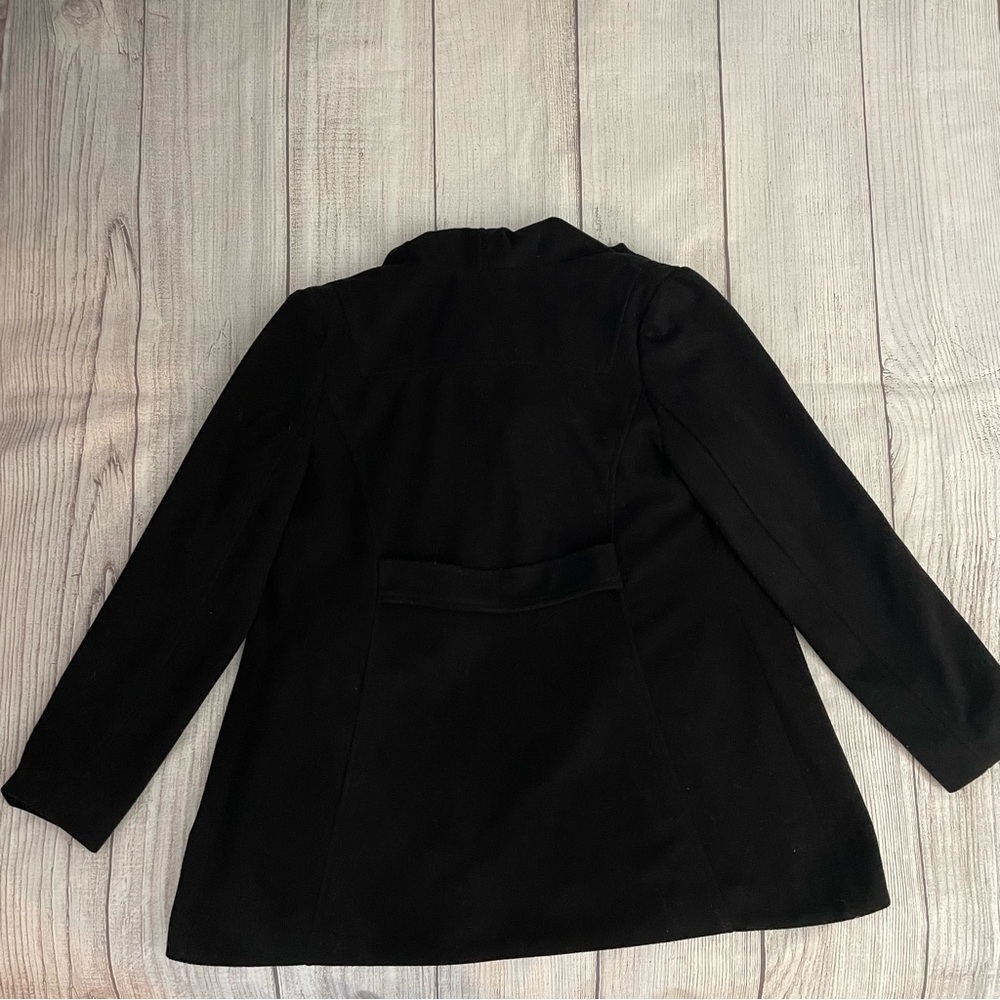 LOVE TREE Women’s Black Winter Wool Pea Coat With Hood & Toggles Size Large - Picture 8 of 9